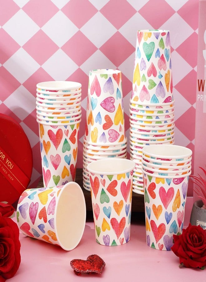 JarThenaAMCS أكواب ورقية من JarThenaAMCS، ٥٠ قطعة، لعيد الحب، سعة ٩ أونصات، أكواب حفلات للاستخدام مرة واحدة، بنمط ألوان مائية وطبعة قلوب ملونة، مثالية للشوكولاتة الساخنة والشاي والكاكاو، مناسبة لحفلات الذكرى السنوية وحفلات الزفاف وأعياد الميلاد. - Image 3